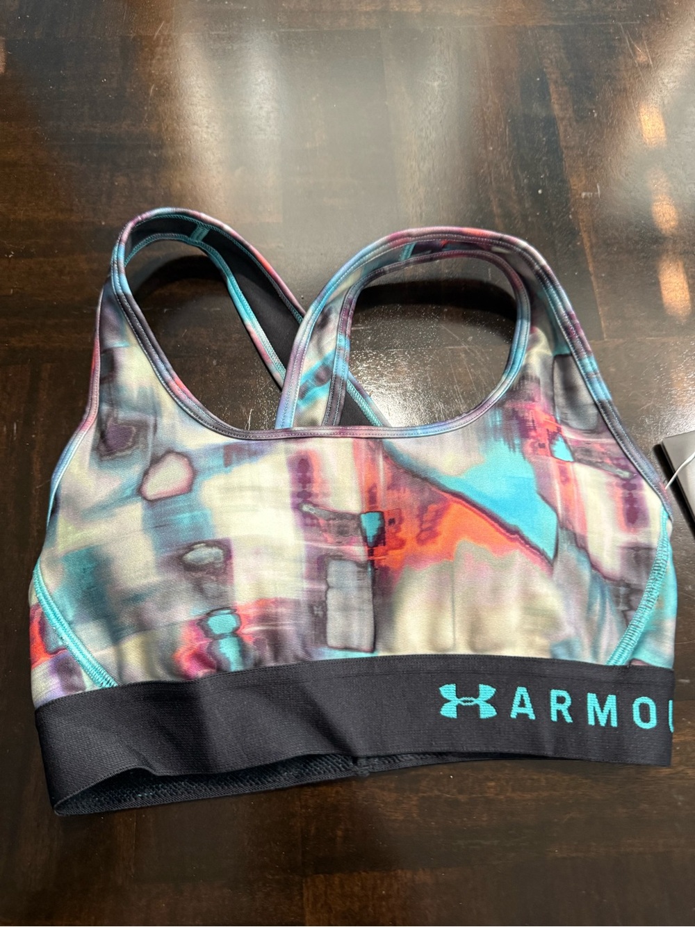 Under Armour Multicolor Abstract Sports Bra with Teal Logo Size XS